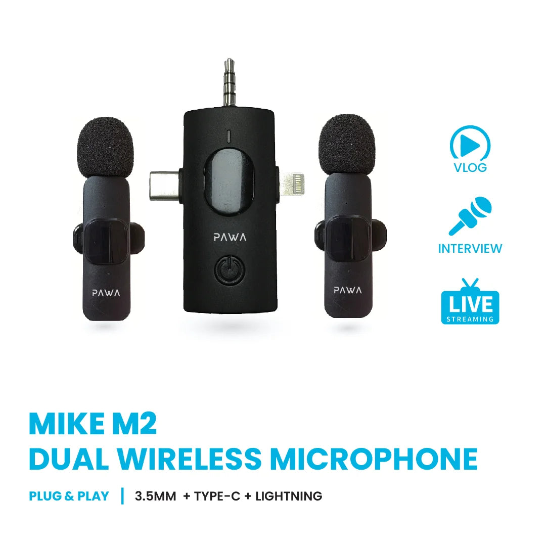 PW-LDM35CL6 , PAWA Mike M2 Dual Wireless Microphone plug&play type c+ligtning PW-LDM35CL6 , PAWA Mike M2 Dual Wireless Microphone plug&play type c+ligtning